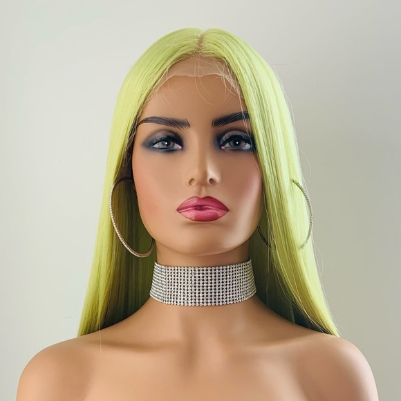 Very Pretty Long Straight Limelight Color Synthetic Lace Front Wig - Picture 6 of 9